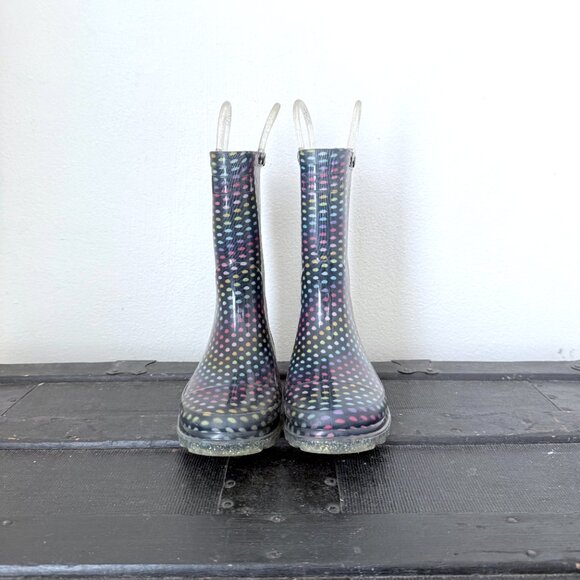 Western Chief Girls Sz 12 Rainbow Dot Light Up Rain Boots Waterproof Fun! - Picture 3 of 6
